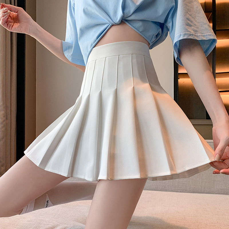 Summer Women's Pleated Skirt – Slim Fit, Solid Color, High-Waisted, College Style A-Line