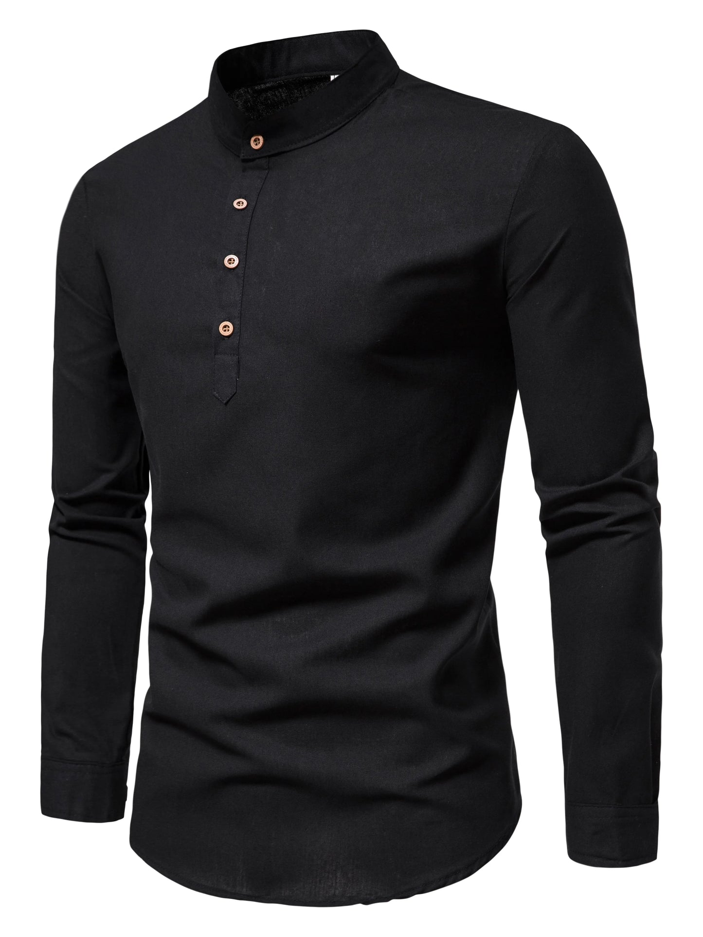 Men's Pure Cotton Solid Color Shirts – Elegant Long-Sleeved Stand-Up Collar, Slim-Fit Shirt