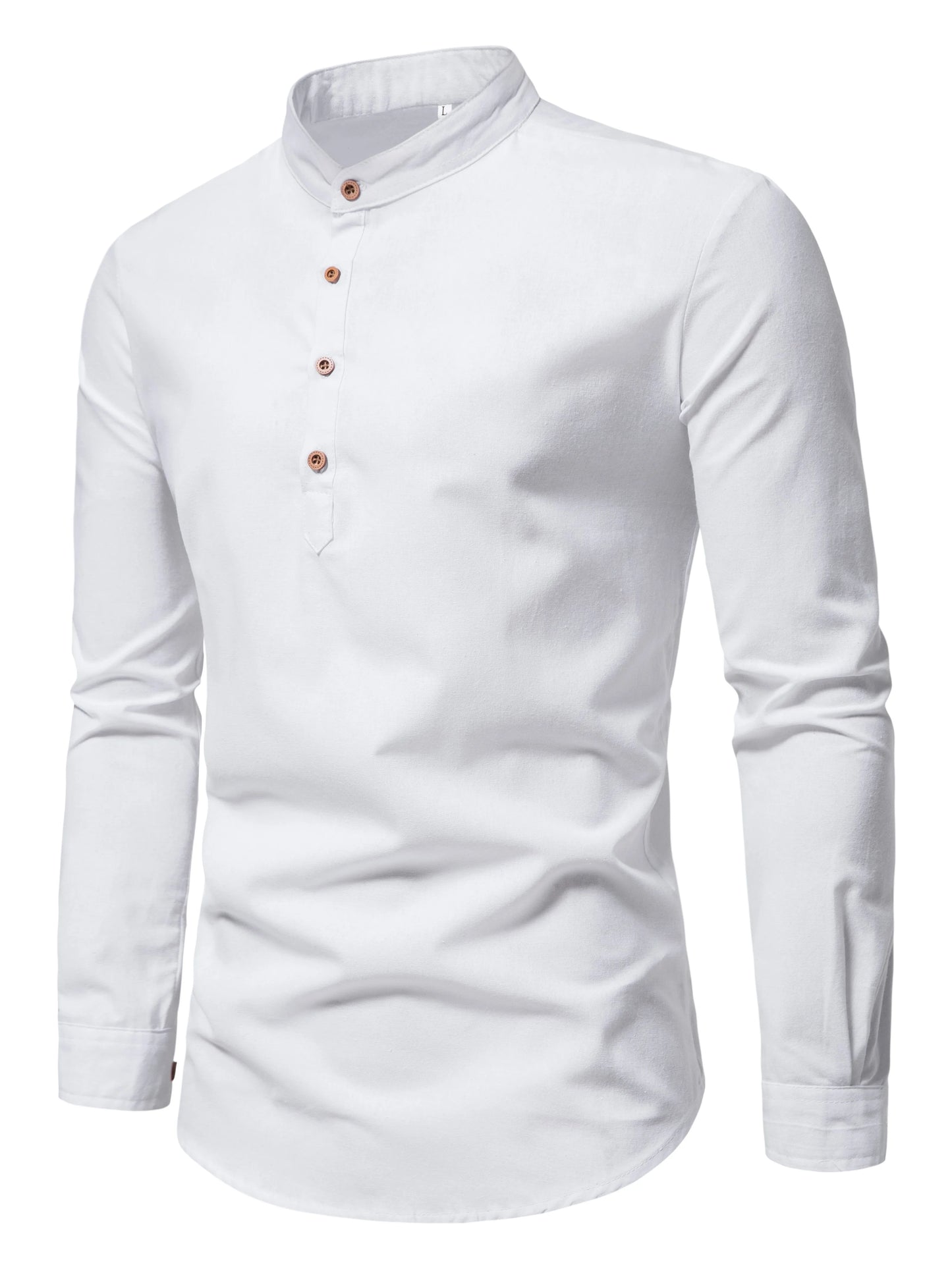 Men's Pure Cotton Solid Color Shirts – Elegant Long-Sleeved Stand-Up Collar, Slim-Fit Shirt