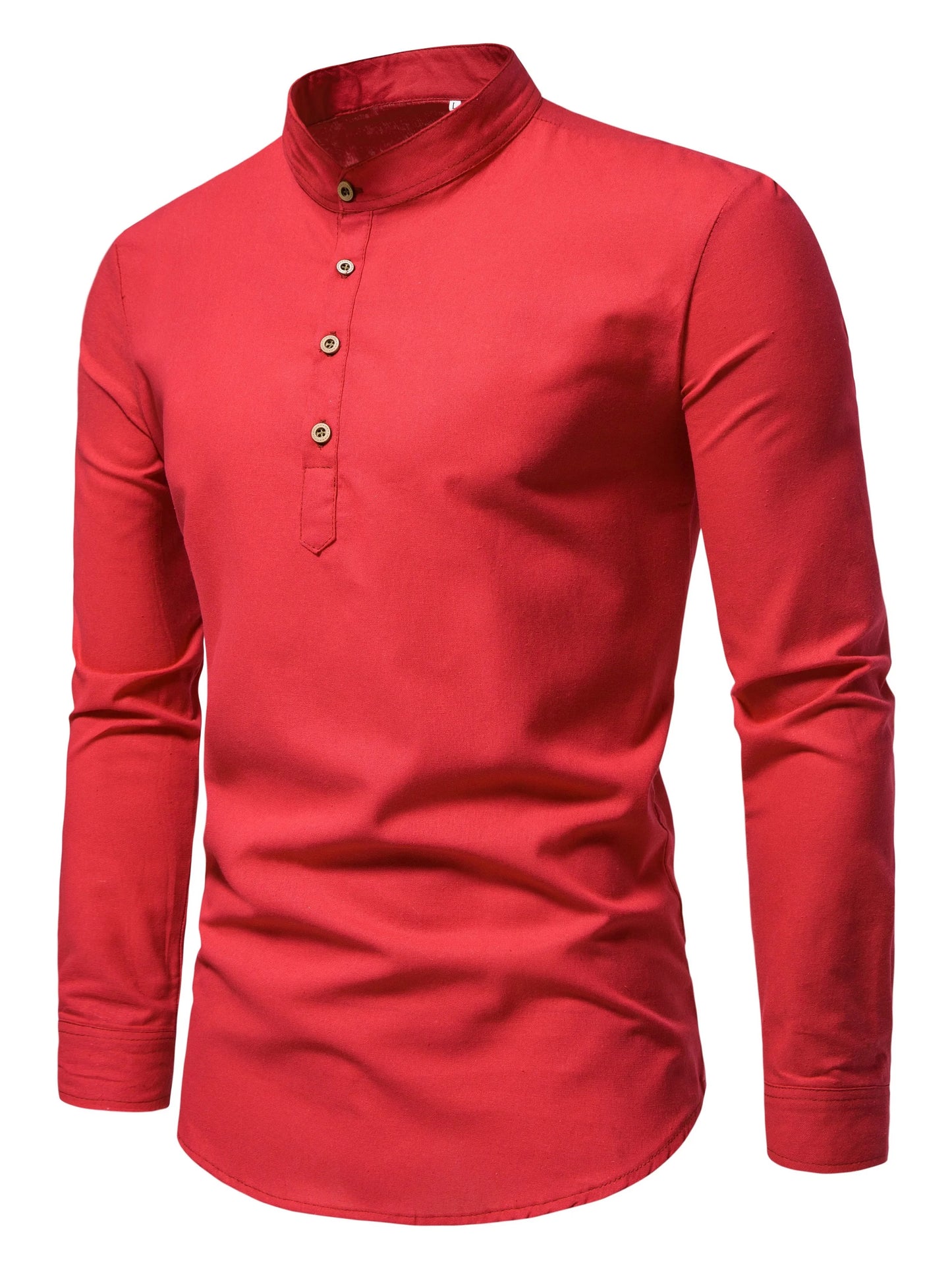 Men's Pure Cotton Solid Color Shirts – Elegant Long-Sleeved Stand-Up Collar, Slim-Fit Shirt