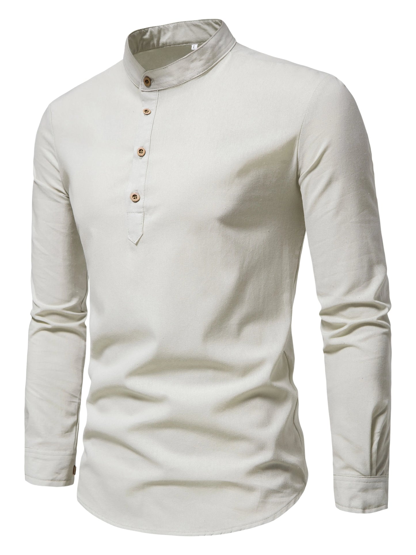 Men's Pure Cotton Solid Color Shirts – Elegant Long-Sleeved Stand-Up Collar, Slim-Fit Shirt
