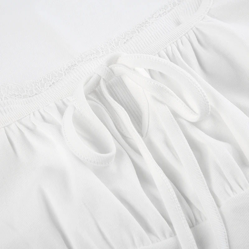 Rockmore Lace Stitching Kawaii T-Shirt – Slim Fit, Long Sleeve, Square Collar, Casual Spring/Autumn Pullover