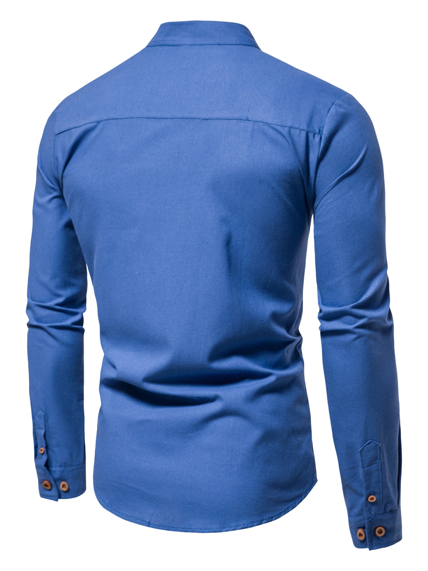 Men's Pure Cotton Solid Color Shirts – Elegant Long-Sleeved Stand-Up Collar, Slim-Fit Shirt