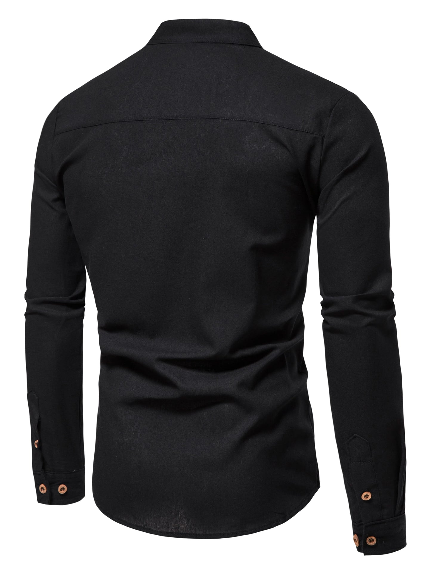 Men's Pure Cotton Solid Color Shirts – Elegant Long-Sleeved Stand-Up Collar, Slim-Fit Shirt