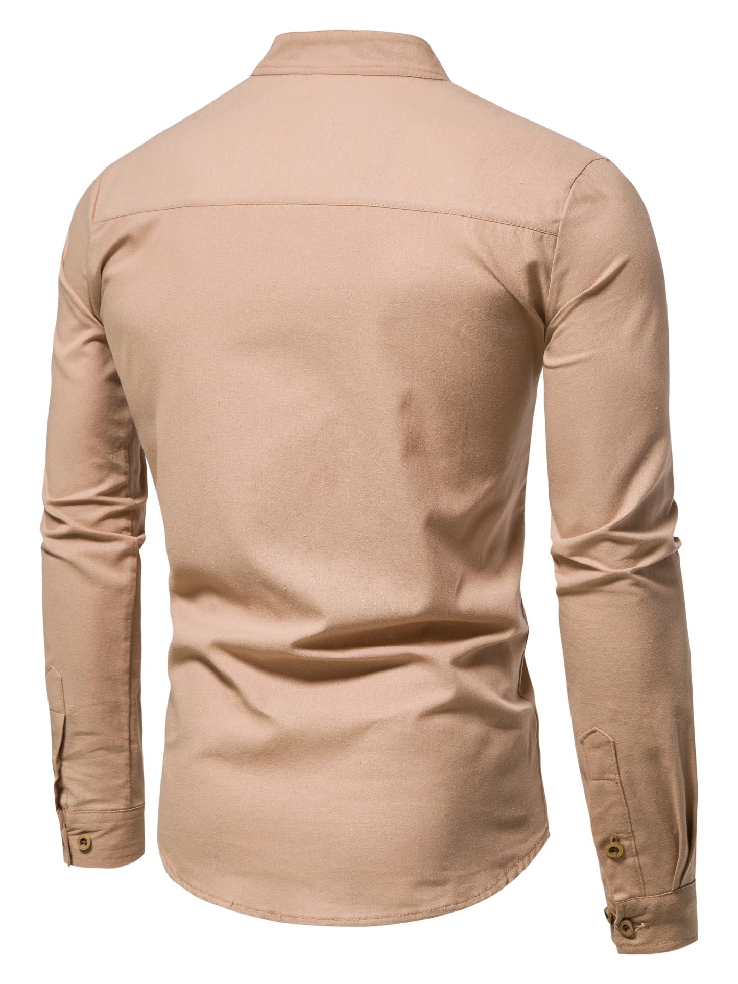 Men's Pure Cotton Solid Color Shirts – Elegant Long-Sleeved Stand-Up Collar, Slim-Fit Shirt