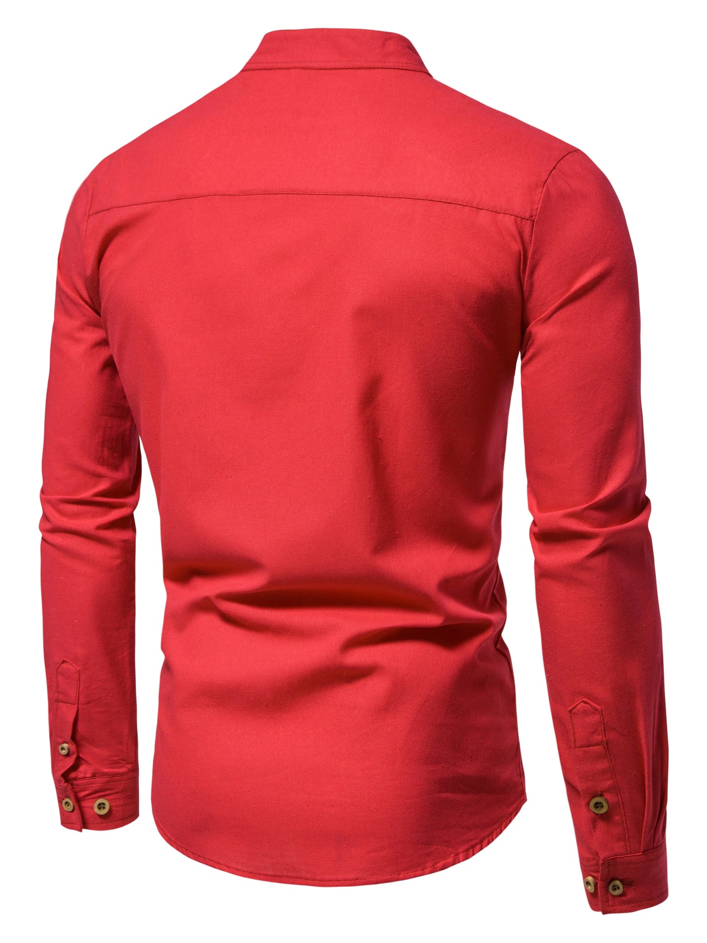 Men's Pure Cotton Solid Color Shirts – Elegant Long-Sleeved Stand-Up Collar, Slim-Fit Shirt