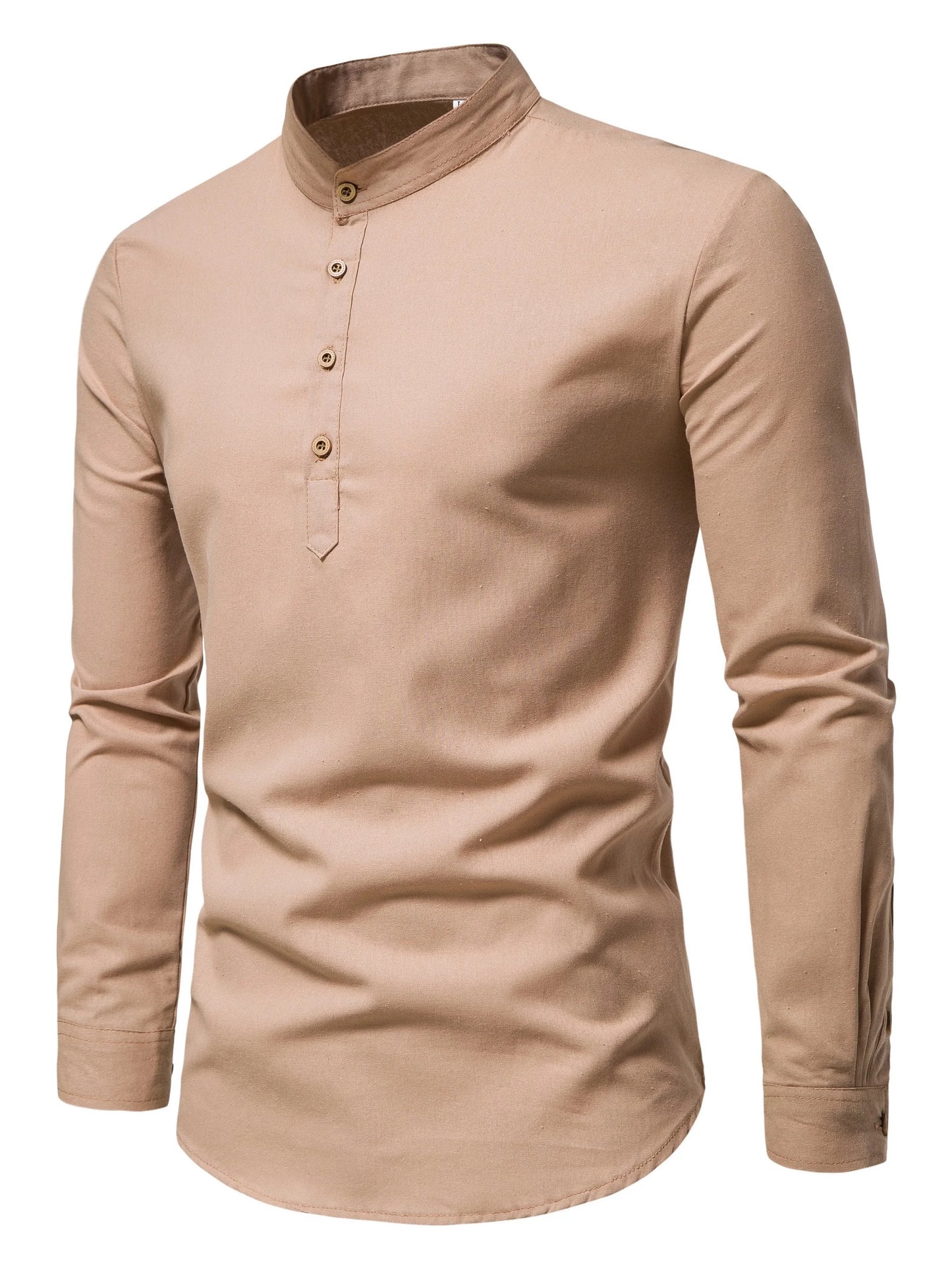 Men's Pure Cotton Solid Color Shirts – Elegant Long-Sleeved Stand-Up Collar, Slim-Fit Shirt
