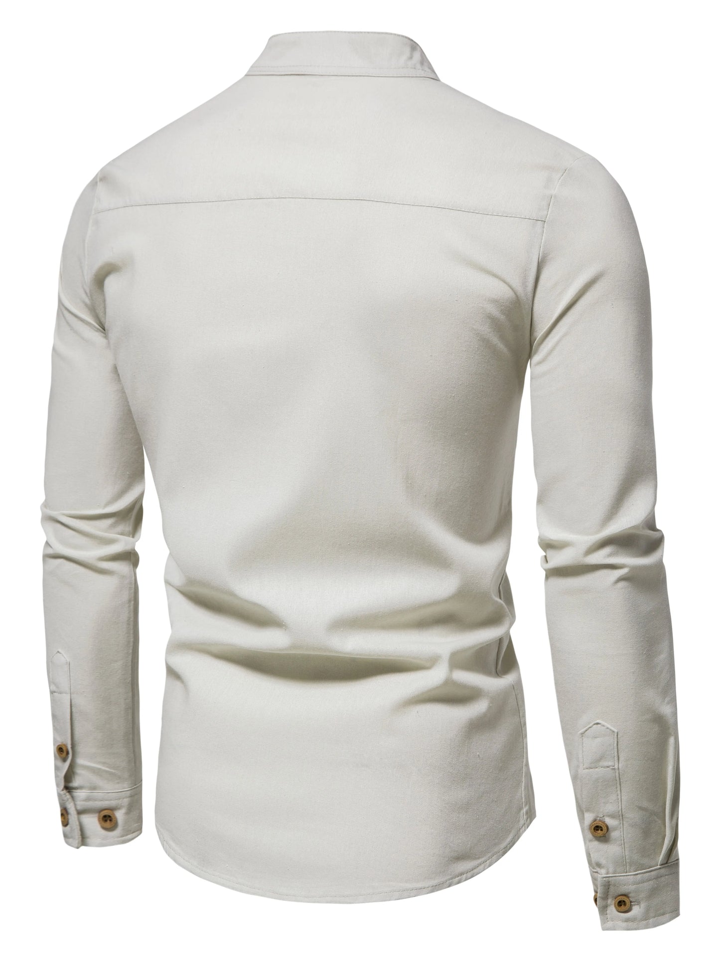 Men's Pure Cotton Solid Color Shirts – Elegant Long-Sleeved Stand-Up Collar, Slim-Fit Shirt