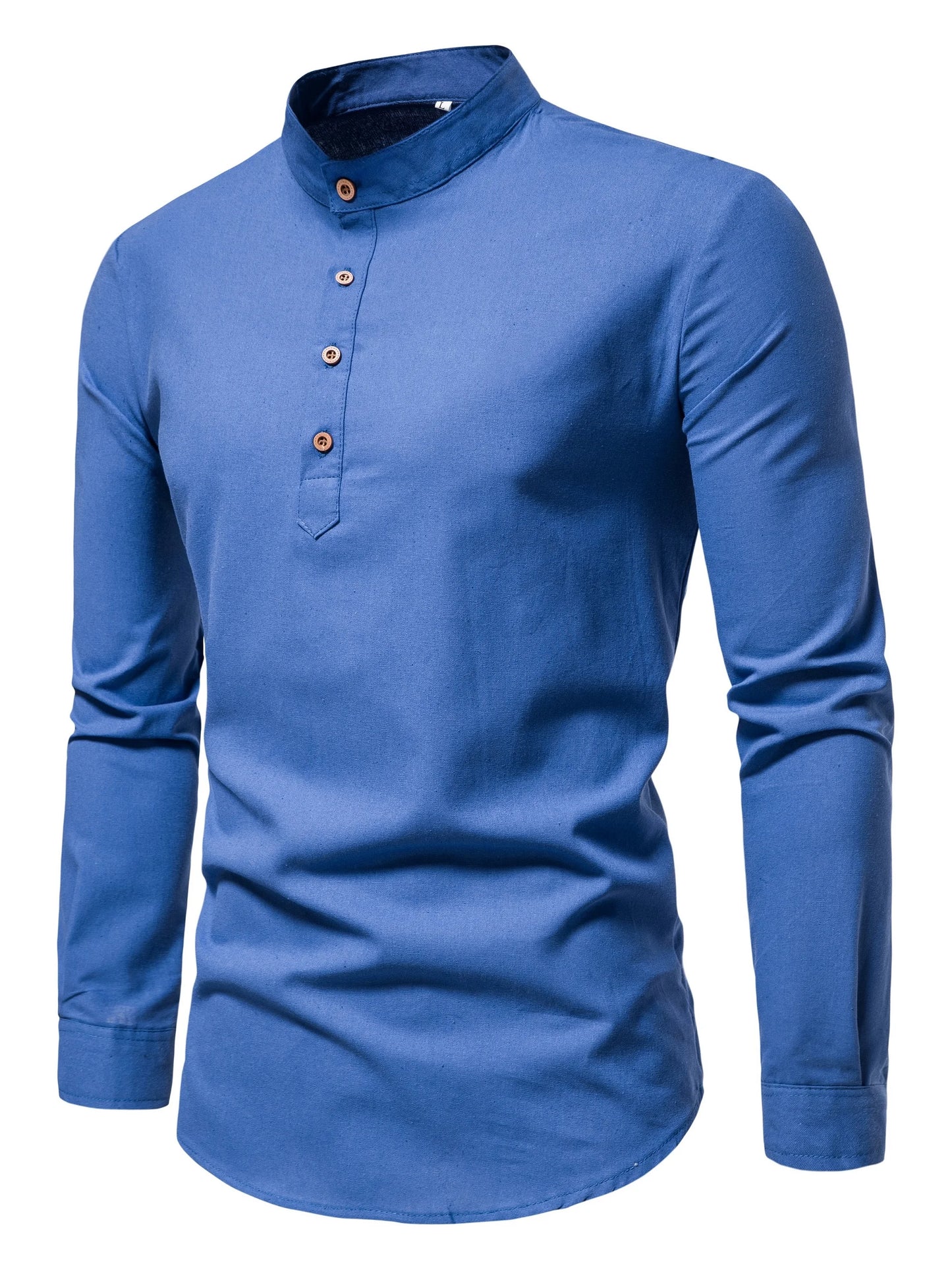 Men's Pure Cotton Solid Color Shirts – Elegant Long-Sleeved Stand-Up Collar, Slim-Fit Shirt