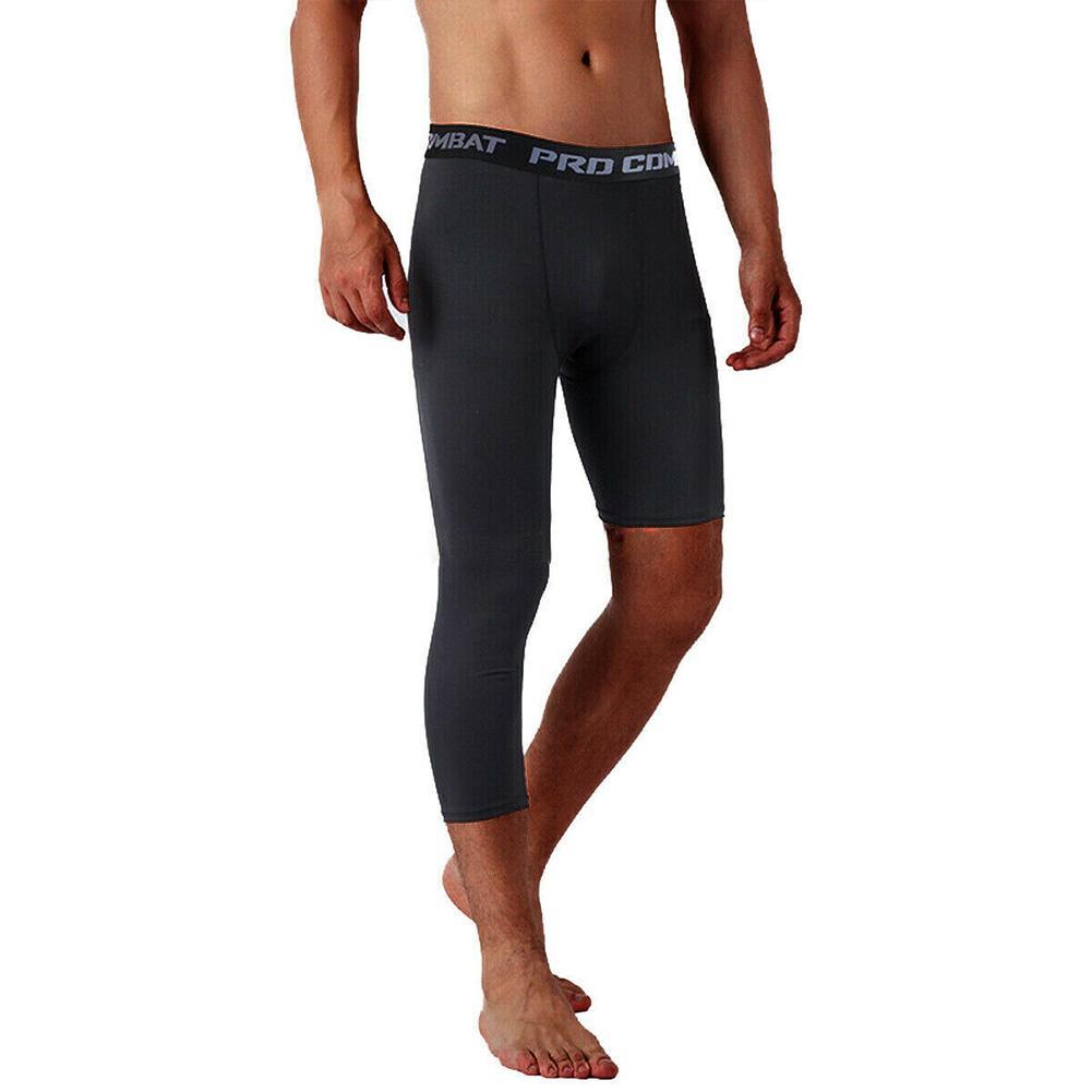 One Leg Leggings Men – Base Layer Compression Exercise Trousers for Running, Tight Sport Cropped, Basketball, Yoga, Fitness Pants