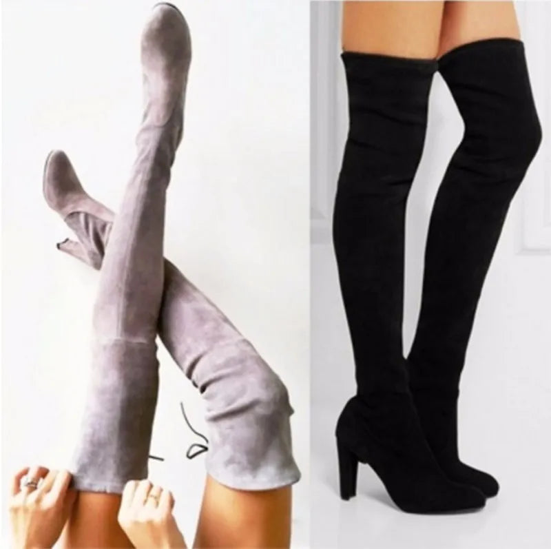Women Boot – Fashion Suede Over The Knee Boots, Lace-Up, Sexy High Heels, Slim Thigh-High Boots for Women