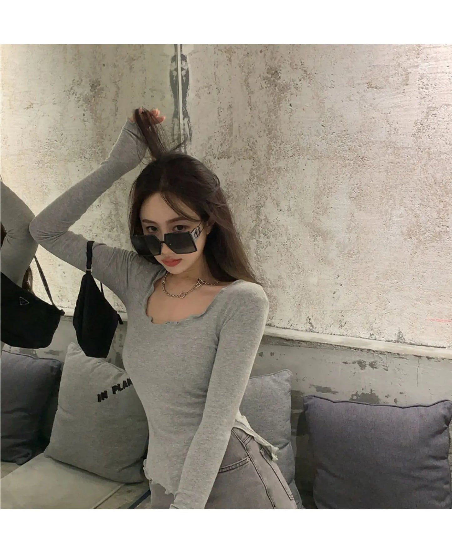 Women's Long Sleeve T-Shirt – Knitted, Slender Fit, Irregular Hem, Chic Ulzzang Autumn Wear