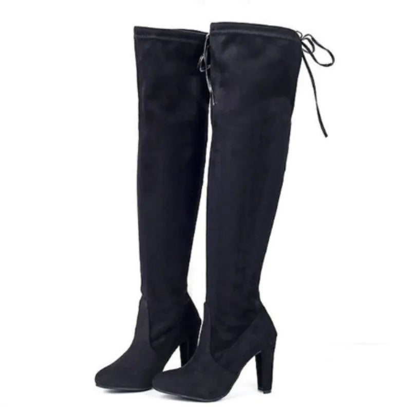 Women Boot – Fashion Suede Over The Knee Boots, Lace-Up, Sexy High Heels, Slim Thigh-High Boots for Women