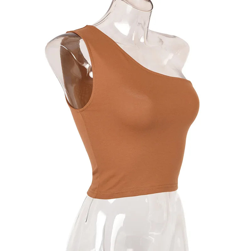 Women Sports Tank Top – Sexy, Cropped, Vest Style, Casual, One-Shoulder, Summer Outfit, Fitness, Elastic Fabric
