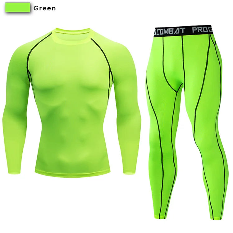 2PCS Men's Compression Sportswear – Gym Tight Yoga Set, Workout Jogging MMA Fitness Tracksuit Pants