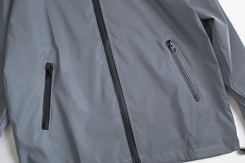 Night Reflective Jackets – Double Fabric Windbreaker, Hooded, Waterproof, Zipper Coats for Men, Ideal for Hip Hop Dancers