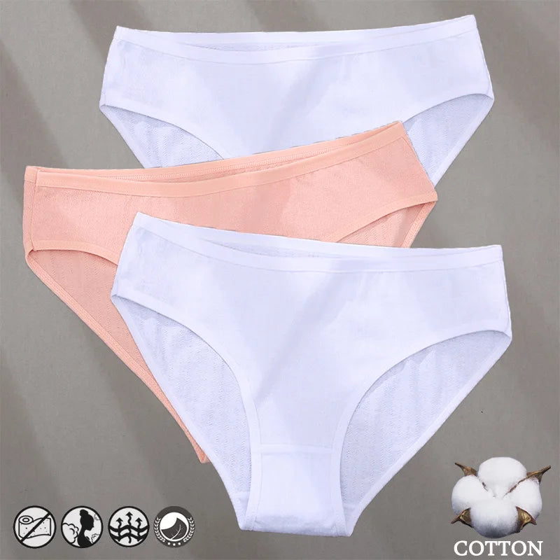 3PCS Cotton Jacquard Panties – Women's Underwear, Sexy Lingerie, Solid Color, Comfortable Briefs, Intimate Wear