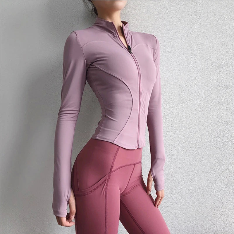 Women's Long Sleeve Sports Jacket – Zip-Up Fitness Yoga Top, Warm Winter Gym Activewear