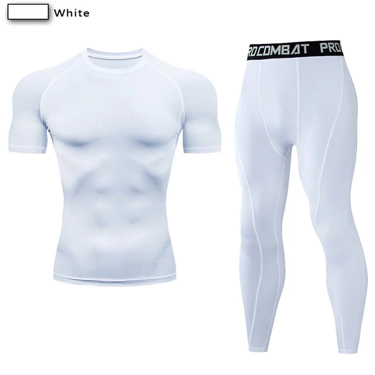 2PCS Men's Compression Sportswear – Gym Tight Yoga Set, Workout Jogging MMA Fitness Tracksuit Pants