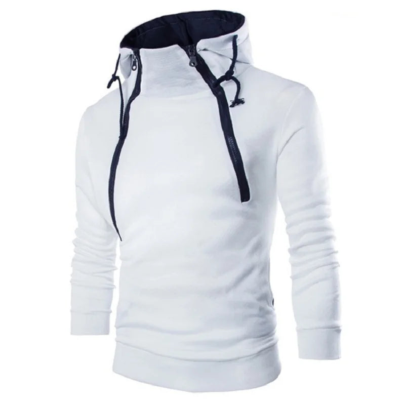 Men's Long Sleeve Zipper Hoodie – High Neck Pullover Sweatshirt, Casual Jacket Coat