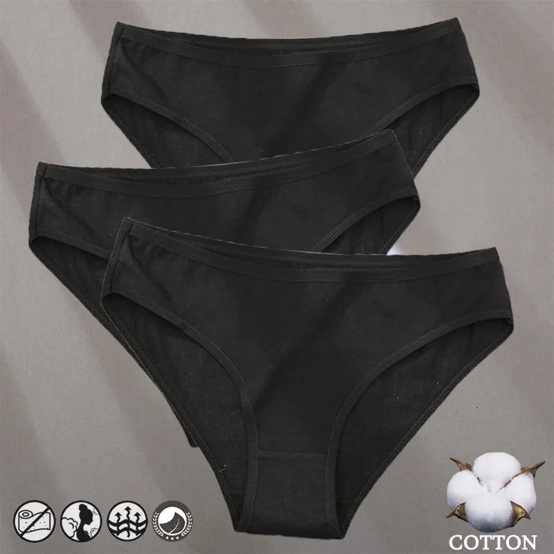 3PCS Cotton Jacquard Panties – Women's Underwear, Sexy Lingerie, Solid Color, Comfortable Briefs, Intimate Wear