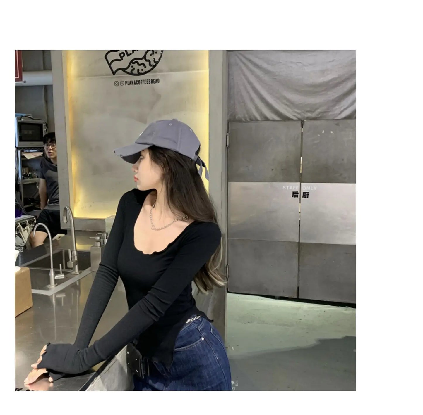 Women's Long Sleeve T-Shirt – Knitted, Slender Fit, Irregular Hem, Chic Ulzzang Autumn Wear