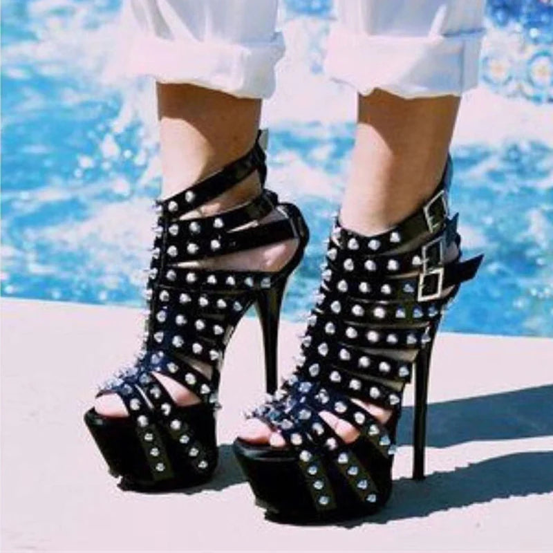 Summer Platform High Heels – Women's Sexy Peep Toe Sandals, Fashion Rivet Pumps for Party & Pole Dance