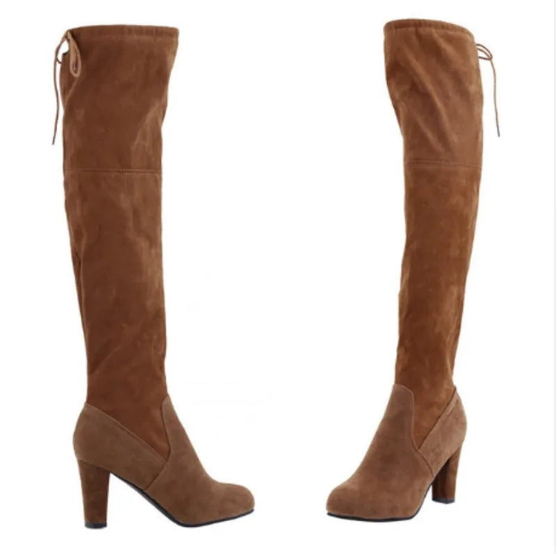 Women Boot – Fashion Suede Over The Knee Boots, Lace-Up, Sexy High Heels, Slim Thigh-High Boots for Women