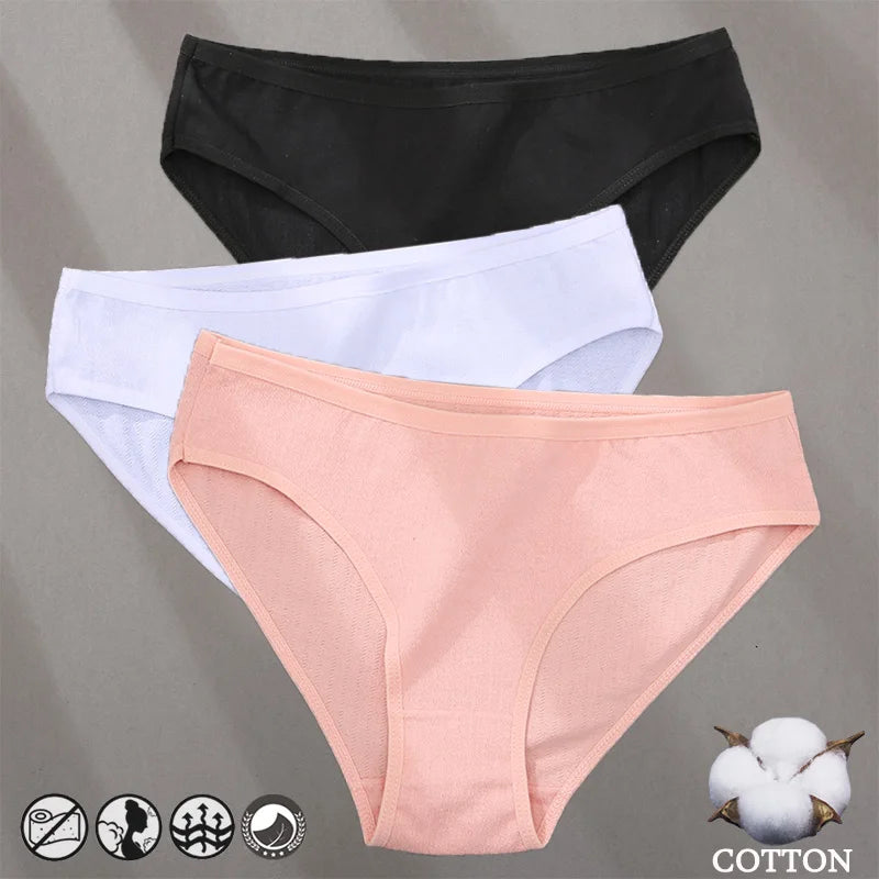 3PCS Cotton Jacquard Panties – Women's Underwear, Sexy Lingerie, Solid Color, Comfortable Briefs, Intimate Wear