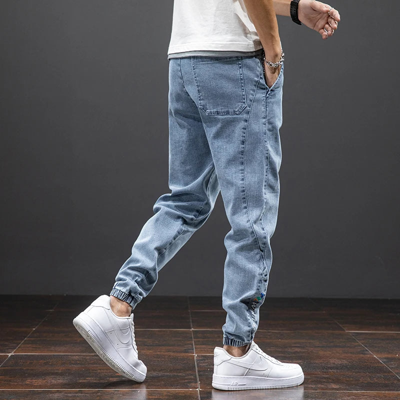Cargo Jeans Men – Streetwear Denim Jogger Pants, Baggy Harem Style, Plus Size, Ideal for Spring and Summer