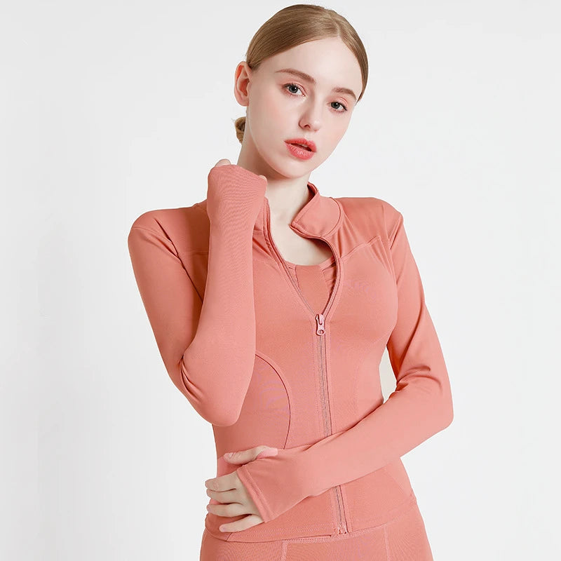 Women's Long Sleeve Sports Jacket – Zip-Up Fitness Yoga Top, Warm Winter Gym Activewear