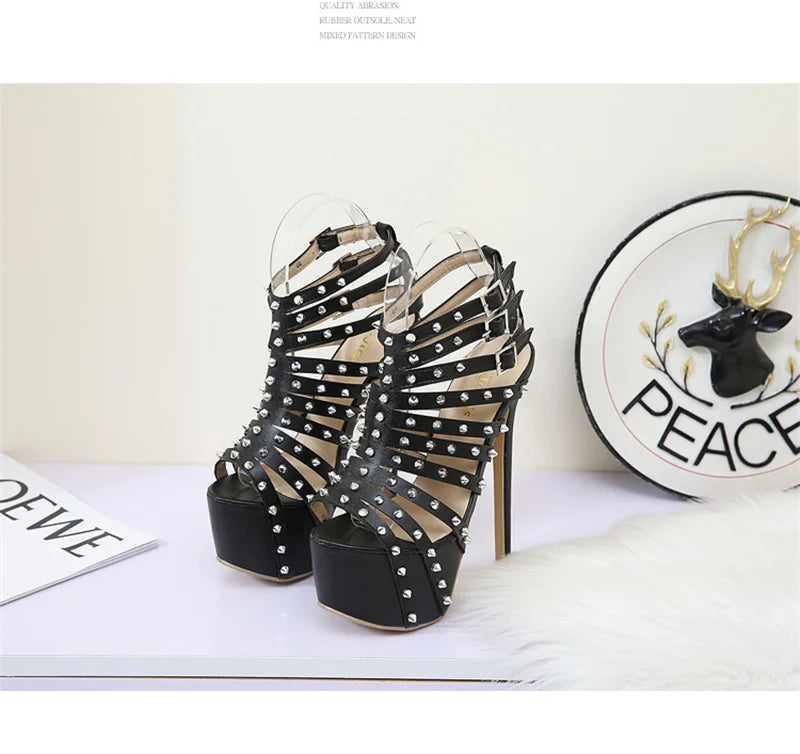 Summer Platform High Heels – Women's Sexy Peep Toe Sandals, Fashion Rivet Pumps for Party & Pole Dance