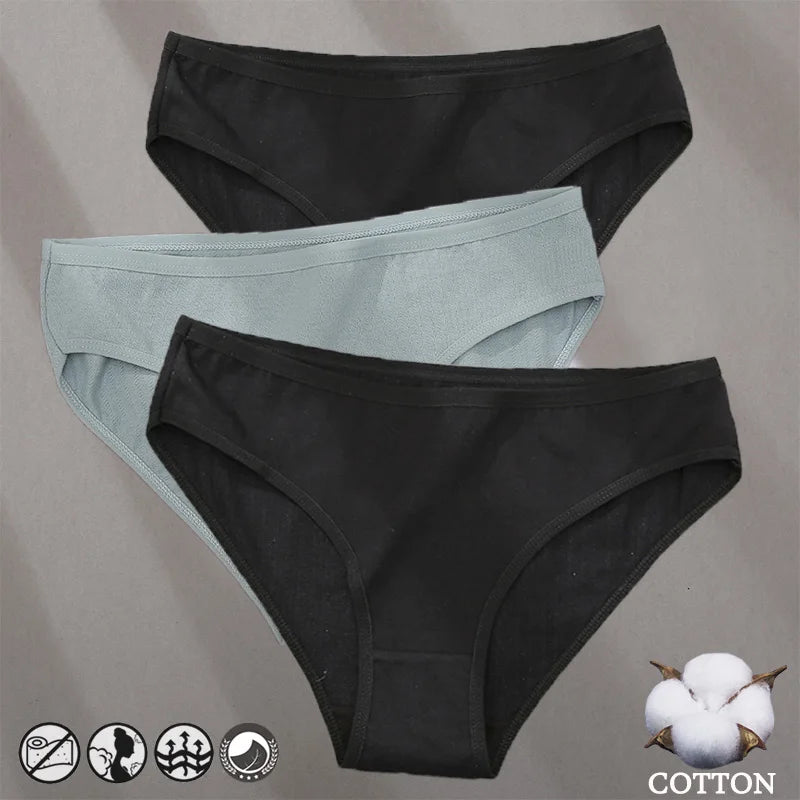 3PCS Cotton Jacquard Panties – Women's Underwear, Sexy Lingerie, Solid Color, Comfortable Briefs, Intimate Wear