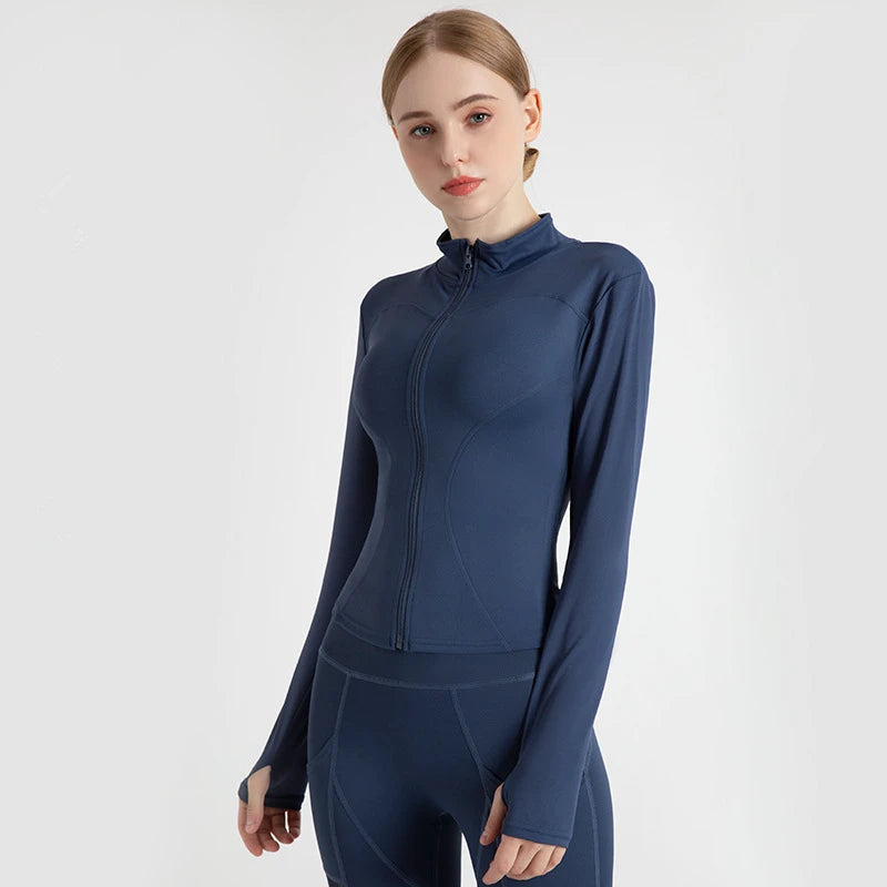 Women's Long Sleeve Sports Jacket – Zip-Up Fitness Yoga Top, Warm Winter Gym Activewear