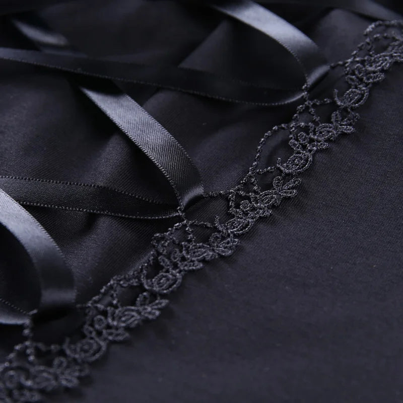 Vintage Goth T-Shirt – Bodycon, Bandage Lace, Black Mesh, Sexy Gothic Streetwear for Women