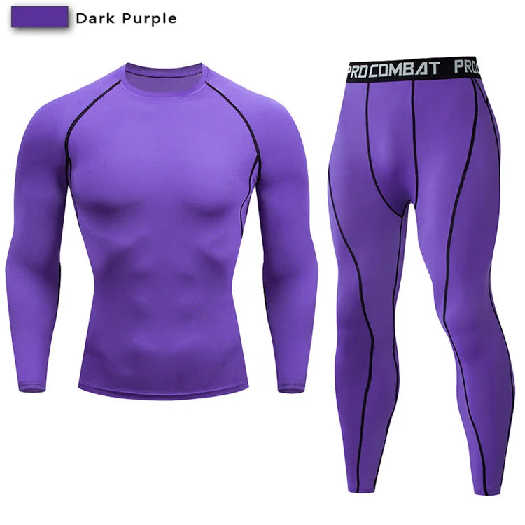 2PCS Men's Compression Sportswear – Gym Tight Yoga Set, Workout Jogging MMA Fitness Tracksuit Pants