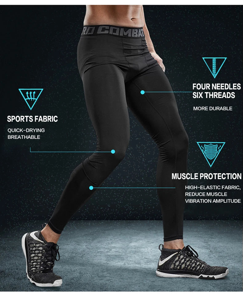 Men's Lycra Compression Pants – Cycling, Running, Basketball, Soccer, Elastic Sweatpants, Fitness Tights, Legging Trousers, Rash Guard