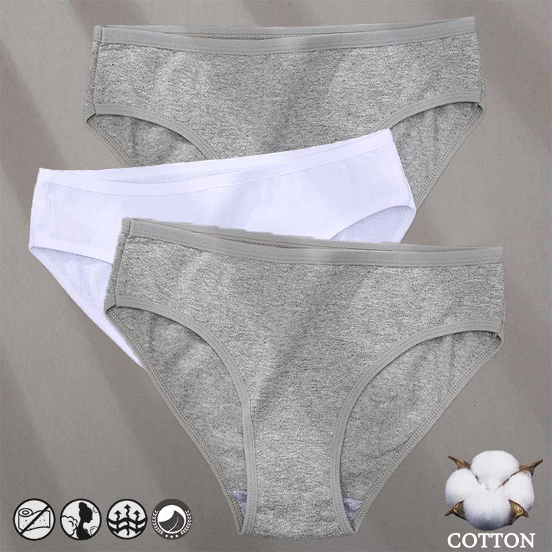 3PCS Cotton Jacquard Panties – Women's Underwear, Sexy Lingerie, Solid Color, Comfortable Briefs, Intimate Wear