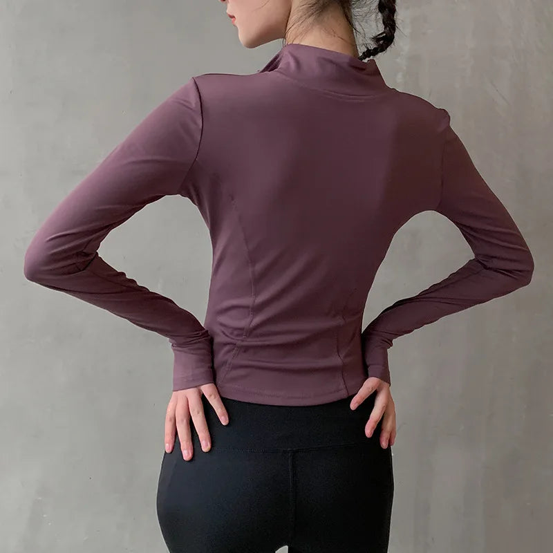 Women's Long Sleeve Sports Jacket – Zip-Up Fitness Yoga Top, Warm Winter Gym Activewear