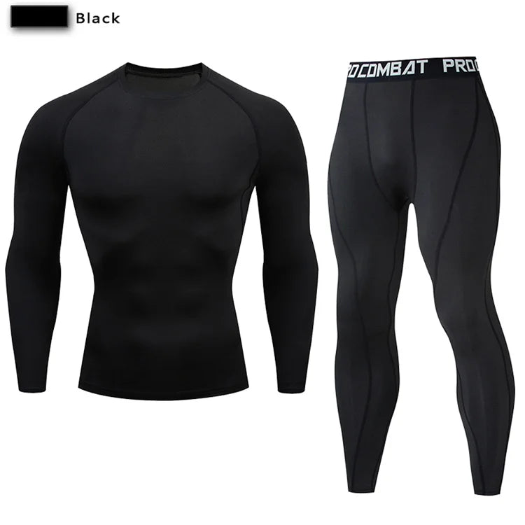 2PCS Men's Compression Sportswear – Gym Tight Yoga Set, Workout Jogging MMA Fitness Tracksuit Pants