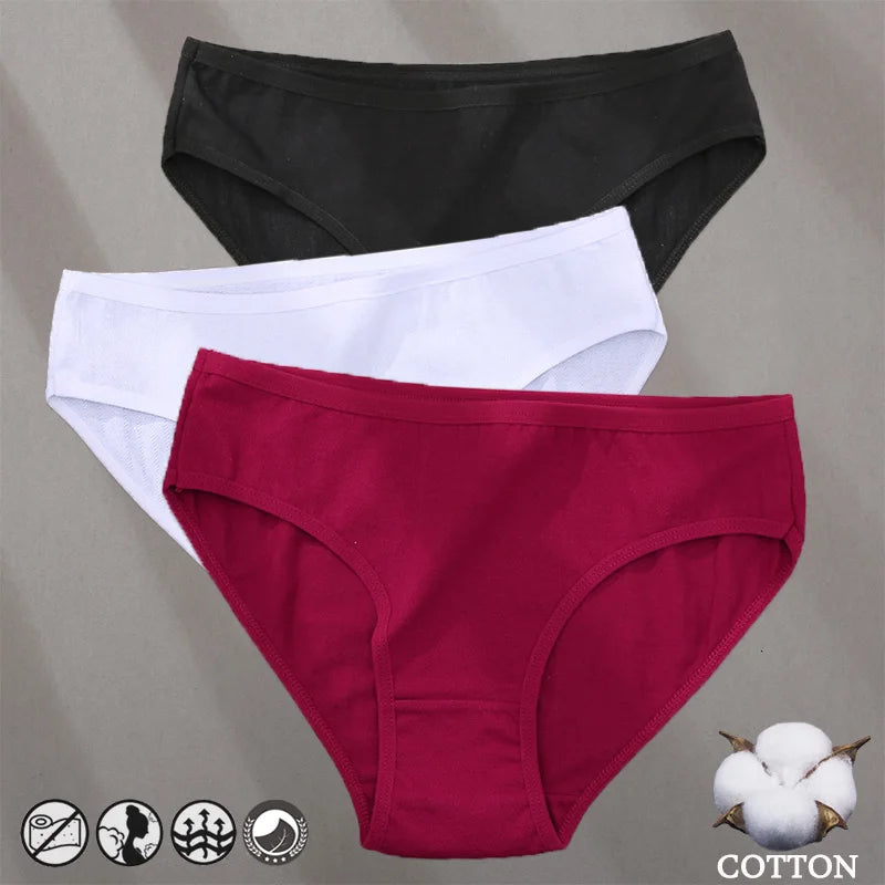 3PCS Cotton Jacquard Panties – Women's Underwear, Sexy Lingerie, Solid Color, Comfortable Briefs, Intimate Wear