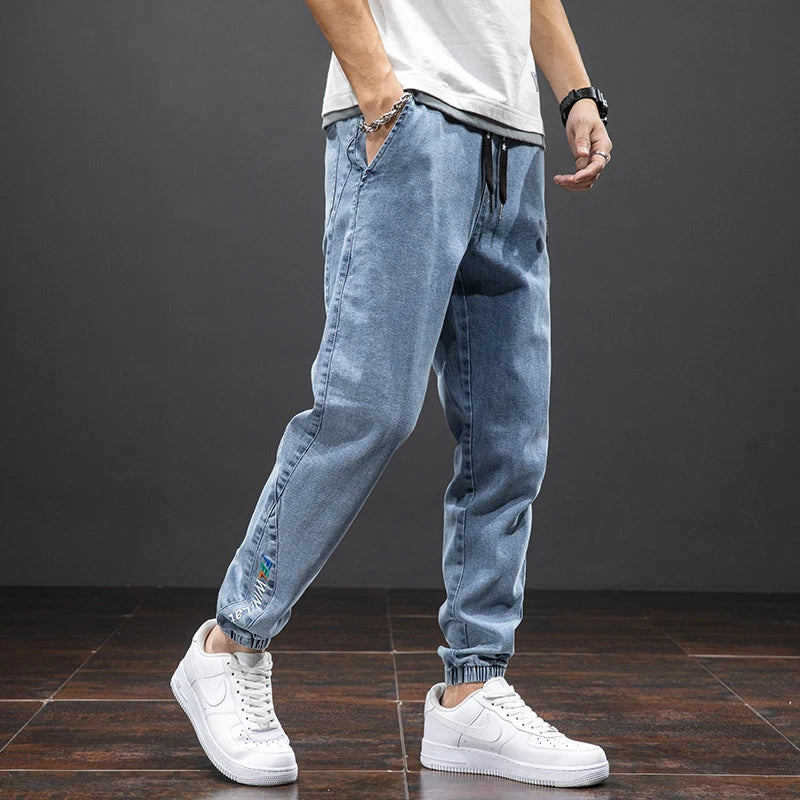 Cargo Jeans Men – Streetwear Denim Jogger Pants, Baggy Harem Style, Plus Size, Ideal for Spring and Summer