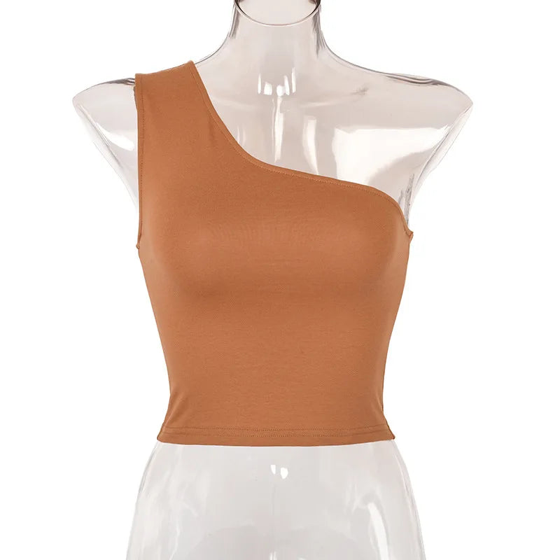 Women Sports Tank Top – Sexy, Cropped, Vest Style, Casual, One-Shoulder, Summer Outfit, Fitness, Elastic Fabric