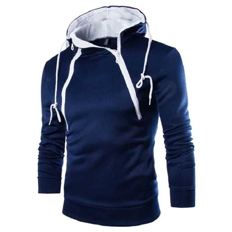 Men's Long Sleeve Zipper Hoodie – High Neck Pullover Sweatshirt, Casual Jacket Coat