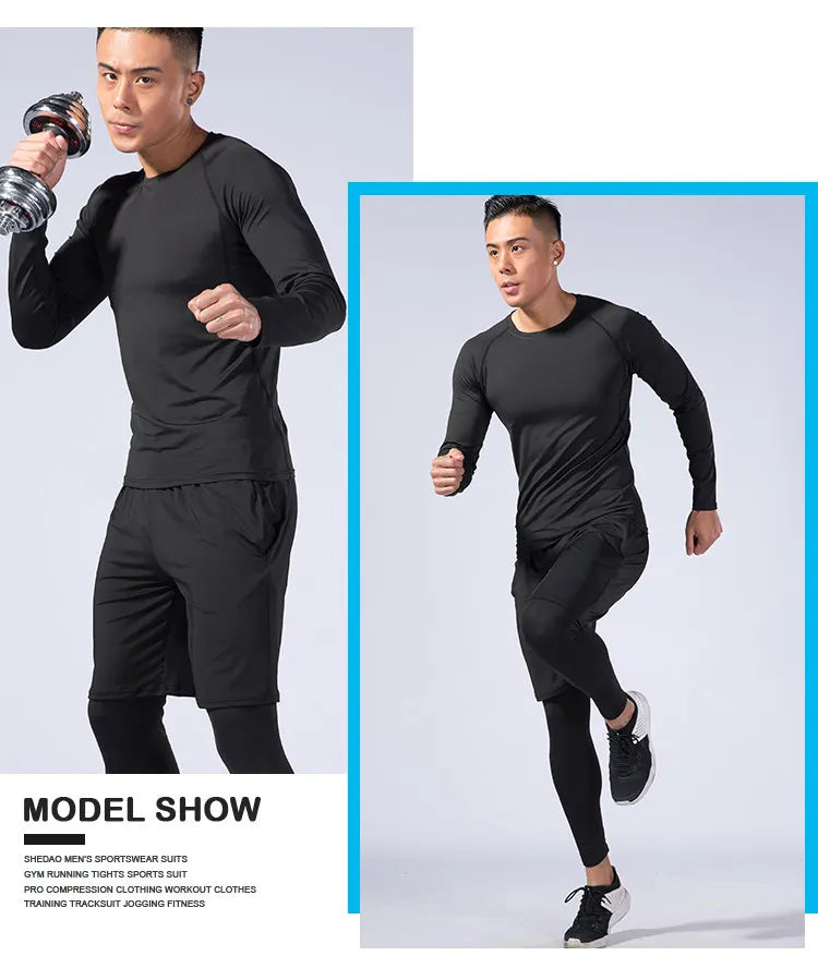 2PCS Men's Compression Sportswear – Gym Tight Yoga Set, Workout Jogging MMA Fitness Tracksuit Pants