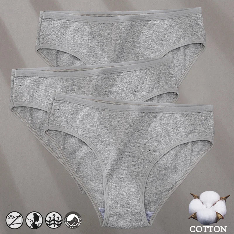 3PCS Cotton Jacquard Panties – Women's Underwear, Sexy Lingerie, Solid Color, Comfortable Briefs, Intimate Wear