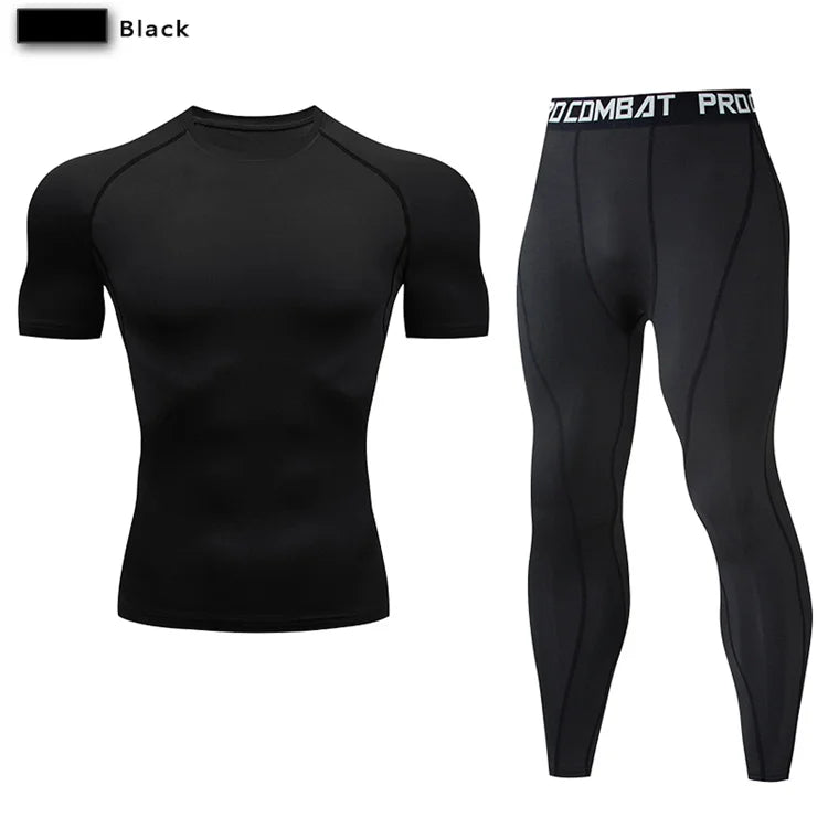 2PCS Men's Compression Sportswear – Gym Tight Yoga Set, Workout Jogging MMA Fitness Tracksuit Pants