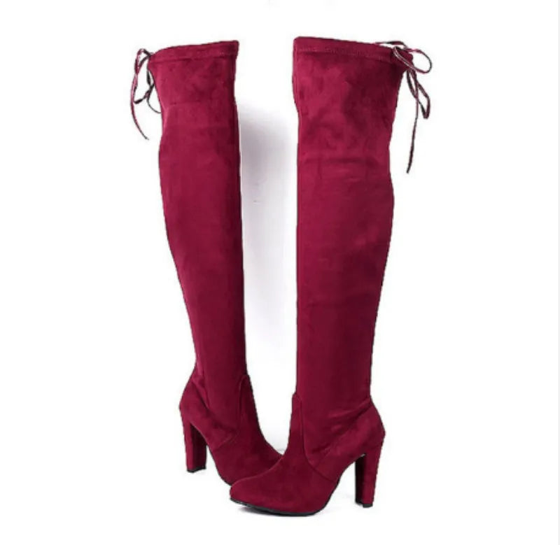 Women Boot – Fashion Suede Over The Knee Boots, Lace-Up, Sexy High Heels, Slim Thigh-High Boots for Women