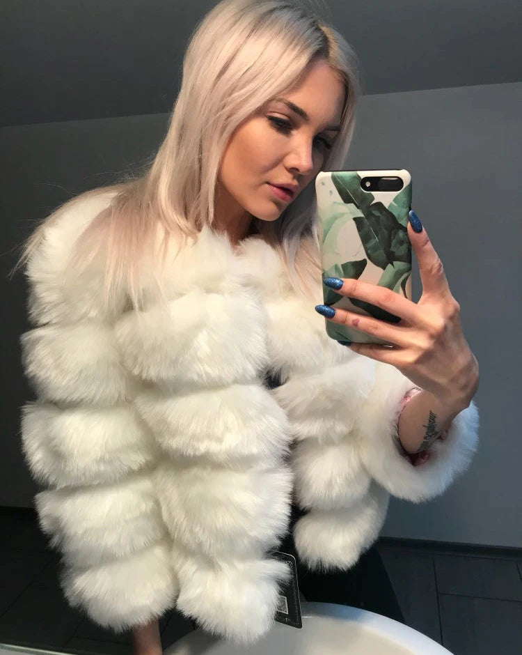 Elegant Faux Mink Fur Coat – Fluffy, Thick, Warm Winter Jacket for Women (S,M,L)