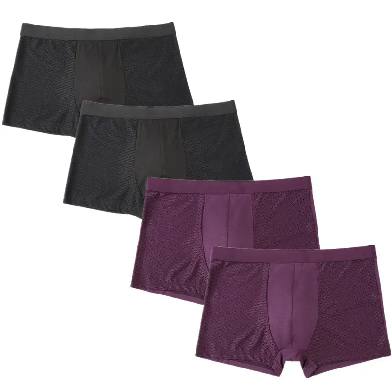 4PCS Lot Men's Boxers – Bamboo Fiber, Breathable Hole Design, Large Size, Comfortable Underwear Shorts